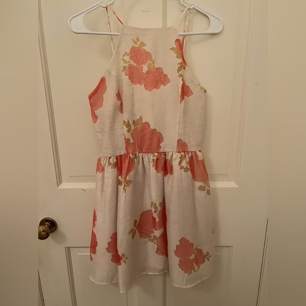 Francesca’s High Neck Tie Back Floral Print Dress